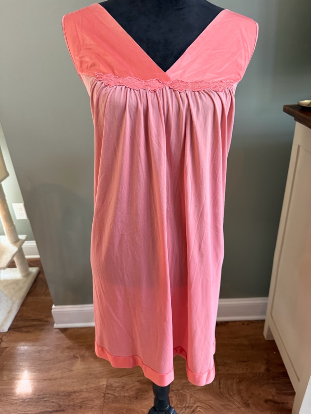 Vanity Fair Coral Pink V‑Neck Sleep Chemise